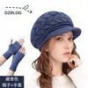 Gorro de Tricô Transfronteiriço de Inverno para Pessoas de Meia-Idade e Idosos, Forrado com Lã Sintética, Espesso, Quente, Chapéu e Luvas Protetores de Orelha, Boina de Lã da Moda para Mulheres