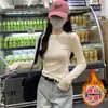 Camisa de Camada Interna Manga Longa Estilo Coreano Outono e Inverno Pulôver Veludo Alemão Quente Barra Curva Camiseta Moda Feminina Redutora de Idade