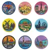 Pegatinas de Insignia Bordada de Monumentos del Mundo Creativos - París, Gran Muralla, Paisajes de Tokio Parches Redondos de Tela para Reparación y Decoración DIY