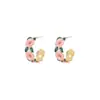 Pendientes de Camelia Coloridos Vintage Franceses Tipo Gota de Aceite Esmaltado C Alto Sentido Moda Temperamento Nicho Pendientes Medios Antiguos