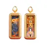 Mini Thangka de Aleación 1x3 Estilo Xizang Color Dorado, Dios de la Riqueza de la Vida Pasada y Presente, Collar Thangka de Tara Verde