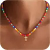 Colar Europeu e Americano Transfronteiriço de Moda com Contas de Sementes Coloridas, Estilo Combinando Mãe e Filha, Corrente de Pescoço com Pingente de 26 Letras do Alfabeto Inglês, Joias Coloridas