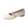 Sapatos Mary Jane estilo francês para mulheres, nova moda outono 2026, sapatos baixos de superfície macia com pérolas, leves, antiderrapantes, sapatos de sola fina