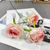 Rosa lasaña de 3 cabezas, rosa de ensueño, rosa redonda de una sola rama, arreglo floral para boda coreana, flor de seda, arreglo floral fresco para salón de bodas, flor de pared