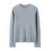 Suéter gola redonda de cashmere 100% puro, fio floral de três fios Classe A, borda enrolada, corte solto slim, manga longa, base de cashmere