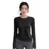 Traje de yoga para mujer, otoño e invierno, ajustado, adelgazante, de alta elasticidad, cuello redondo, deportivo, de manga larga, para correr, entrenamiento, de secado rápido, traje de fitness superior