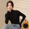 Camiseta Básica H685 con Cuello Alto y Forro de Felpa de Modal para Mujer, Elegante Top Espeso Cepillado de Cuello Medio de Manga Larga para Otoño e Invierno