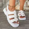 Sandálias esportivas de sola grossa - Sandálias romanas em branco para mulheres, com solas macias, design europeu e americano estiloso, com fivela de cinto, novo modelo de sola grossa
