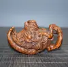 Coleção Vintage Buxo de Folha Pequena Escultura em Madeira Criativa Morcego Buda Chaleira Portátil Ornamento Escultura em Madeira Maciça Artesanato Item Colecionável