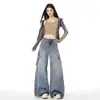Jeans de pierna ancha holgados de diseño deconstruido con múltiples bolsillos, estilo retro americano de moda, nuevos para 2026, disponibles para dropshipping