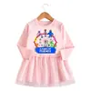 2023 estilo coreano primavera y otoño nuevo vestido de niña de dibujos animados de manga larga falda de malla falda de princesa occidental para bebé