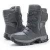 Botas de neve forradas com fleece resistentes ao frio, com solas grossas, antiderrapantes, com velcro e cadarço, botas de cano alto de algodão para deslocamento ao ar livre no inverno