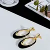 Pendientes Ovalados Negros Retro Franceses para Mujer, Diseño de Gota de Agua Dorada, Pendientes de Gama Alta de Nicho, Pendientes de Moda para el Trabajo