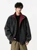 Chaqueta de cuero PU tie-dye mate con cuello alto para hombre, primavera y otoño, color block, chaqueta de cuero impermeable, top chaqueta suelto fresco y casual para hombre