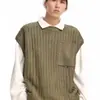 Suéter sin mangas retro japonés para hombre, marca de moda de otoño, suéter de cuello redondo que combina con todo, chaleco color albaricoque, camisa de fondo, moda