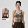 Top de tirantes halter para mujer para yoga con copas fijas, corte ajustado, estilo europeo y americano, chaleco de fitness sin mangas para Pilates