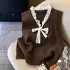 Nuevo Suéter Chaleco de Punto con Lazo de Encaje Francés para Primavera y Otoño, Exquisitamente Adelgazante y Versátil para Usar en Capas, Top para Mujer