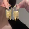 Brincos de Franja com Corrente Redonda Banhados a Ouro Real Luxo Acessível Brincos de Alta Qualidade Retro Nicho Versátil Elegantes para Mulheres