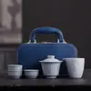 Tetera de Gres con Esmalte Craquelado Set de Té Portátil para Viaje Una Tetera Tres Tazas Tetera para Exteriores Tazas de Té Regalo Personalizado para Clientes