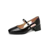 Zapatos Sencillos de Primavera y Otoño de un Solo Color Sandalias con Corte Lateral de Punta Cuadrada Zapatos de Tacón Medio Grueso 31-43 Zapatos de Comercio Exterior de Amazon