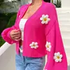 Moda Transfronteriza Europea y Americana para Mujer Otoño e Invierno Nuevo Suéter Abrigo Floral Tridimensional Dulce, Cárdigan Corto de Punto Holgado para Mujer, Moderno
