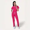 Ropa de Trabajo Casual de Manga Corta Nueva de Verano para Enfermera Doctora Uniforme de Enfermera Color Sólido Traje para Lavar a Mano para Mujer