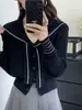 Tejido de cachemira, cuello en V, suéter de punto de manga larga, inspirado en Chanel, de alta gama, gris, cuello azul marino, top estilo chal, conjunto de dos piezas