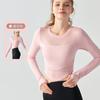 Top Jacquard Patchwork Deportivo de Manga Larga para Mujer, Transpirable, Ropa de Yoga de Una Taza, Aspecto Adelgazante, Ropa Adelgazante para Pilates y Fitness