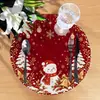 Jogo Americano de Linho Estilo Étnico com Borda Redonda Ondulada e Design Estampado, Toalha de Mesa, Guardanapo, Pano de Copo, Decoração de Natal, Personalizável