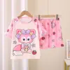 Ropa de Casa para Niños y Bebés Niñas y Niños Pijamas de Manga Corta Verano Delgados Niños Grandes Dibujos Animados Traje de Niña Pequeña