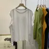 Camiseta Feminina de Manga Longa Estilo Coreano 2026 com Mangas Recortadas Únicas, Top Interno Rasgado para o Início do Outono, Camiseta de Base