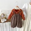 Conjunto de Dos Piezas Dianxi para Bebés y Niños Pequeños: Suéter Grueso con Forro de Felpa, Capucha con Pompón Simple y Overol de Lunares para Niñas en Invierno