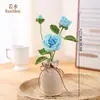 Planta de Rosa en Maceta Tejida a Crochet Hecha a Mano, Flor Tejida Simulada de Lana, Decoración de Escritorio para el Hogar, Regalo Creativo al por Mayor