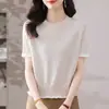 Top de retalhos com acabamento em renda estilo coreano para mulheres, nova camiseta T-shirt de verão, gola redonda, manga curta, blusa solta e versátil