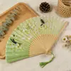 Abanico Plegable Estilo Antiguo para Mujer Hanfu Verano Danza Estilo Chino Danza Plegable Atuendo Clásico Portátil Borla Pequeño Abanico de Bambú