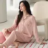 Pijama mujer nuevo primavera y otoño invierno manga larga jacquard algodón cárdigan simple solapa lindo traje ropa de casa venta al por mayor