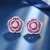 Otoño e Invierno Nuevo Joyería Huabi Base de Cobre Chapado en Oro Corindón Rojo Rosa Elegante Lujo Ligero Traje Mujer