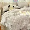 Juego de cuatro piezas de gasa de algodón burbuja Xiaozhu Clase A, estilo fresco y simple, adecuado para camas individuales o dobles de dormitorio, para usar en ropa de cama del hogar durante todo el año
