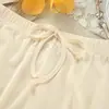 Comércio Exterior Europa e Estados Unidos Nova Malha Macia Roupas de Casa Pulôver Cordão Manga Curta Shorts Conjunto de Duas Peças Malha Pijama Feminino