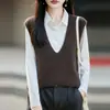 Colete de Tricô Gola V Mistura de Seda, Caxemira e Lã Outono/Inverno 2026 Novo Feminino Sem Mangas Cor Sólida Top Escovado Feminino