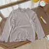 Camada Base Feminina Outono 2026 Novo Estilo Infantil Babado Gola Meio Alta Roupa Íntima Menina Cor Sólida Manga Longa Top