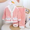 Pijamas de lana coral para niñas de 1 a 10 años, estilo occidental grueso, súper lindos, traje de invierno para niñas.