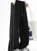 Calça de Moletom com Cordão Color Block e Listra Lateral para Homens e Mulheres, Design Amplo Emagrecedor, Estilo Preguiçoso, Calça Longa Casual Versátil