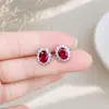 Pendientes de Botón Retro de Lujo Ligero con Gema Roja Sangre de Paloma Ovalada para Vestidos de Banquete y Noche de Mujer Accesorios para Pendientes Dropshipping