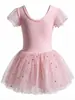 Vestido de Ballet para Niñas, Vestido de Danza con Estrellas Bordadas y Mangas Cortas, Mangas de Malla con Volantes, Vestido de Práctica, Vestido Tutú de Presentación