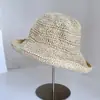 Sombrero de Pescador de Paja de Papel Tejido a Crochet Hecho a Mano con Atmósfera de Verano para Mujer, Sombrero de Paja con Protección Solar de Verano, Sombrero Cubo Bordado, Sombrero de Sol de Color Sólido