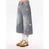 Pantalones Vaqueros Cortos con Estampado de Estrellas Retro para Mujer, Nuevo Estilo Americano de Verano, Desgastados, Sueltos, de Pierna Ancha, Rectos, 7/8