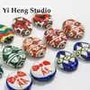 Cuentas Redondas Planas de Cerámica Pintadas a Mano para Aceituna, Cuentas Sueltas con Agujeros, Materiales Hechos a Mano para DIY, Accesorios para Pulseras, Collares, Aretes, Joyería