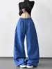 Calça Jogger Azul Super Moderna Inverno 2025 Novo Estilo Forrada com Fleece Preguiçosa Bordada Única Estilo de Rua Larga Casual