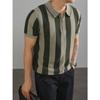 Suéter de manga corta con solapa tipo polo para hombre, a rayas, calado, con media cremallera, estilo británico para negocios, verano, comercio exterior, venta al por mayor transfronteriza